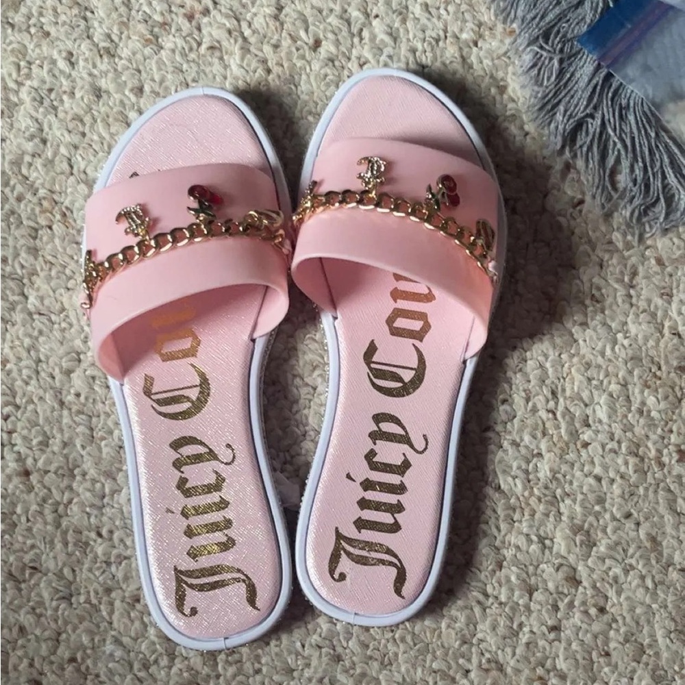 Juicy Couture Pink Slides with Gold Chain